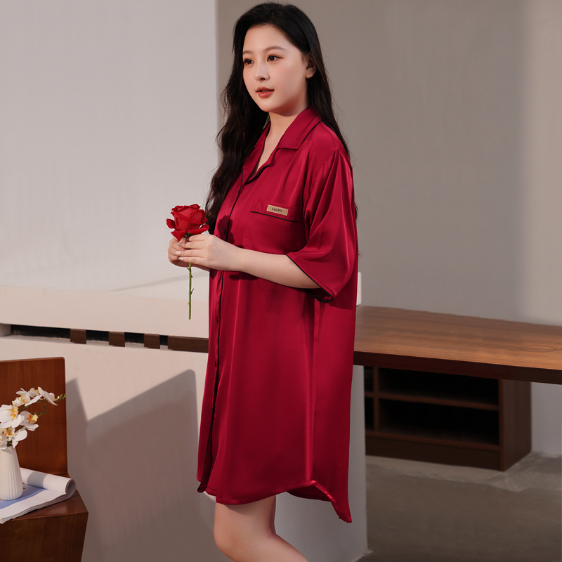 加肥加大码睡裙薄款夏女胖MM冰丝凉感大码中长裙睡衣家居服200斤