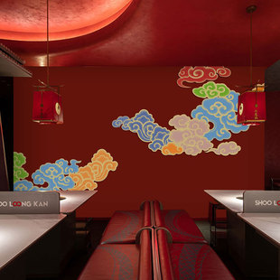 中式祥云仙堂壁纸壁画餐厅火锅店背景墙装饰壁布禅意寺庙佛堂壁画