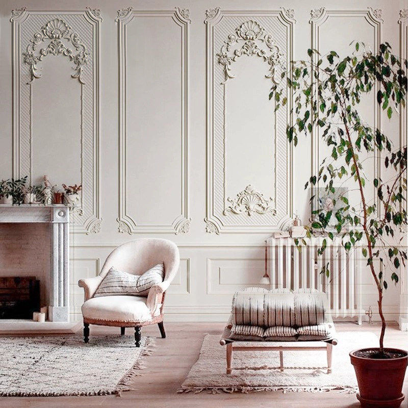 法式雕花石膏线墙纸高级感客厅卧室复古轻奢墙布直播间背景墙壁纸,家装主材,定制壁画,淘宝优惠券,粉丝福利购,淘宝优惠卷