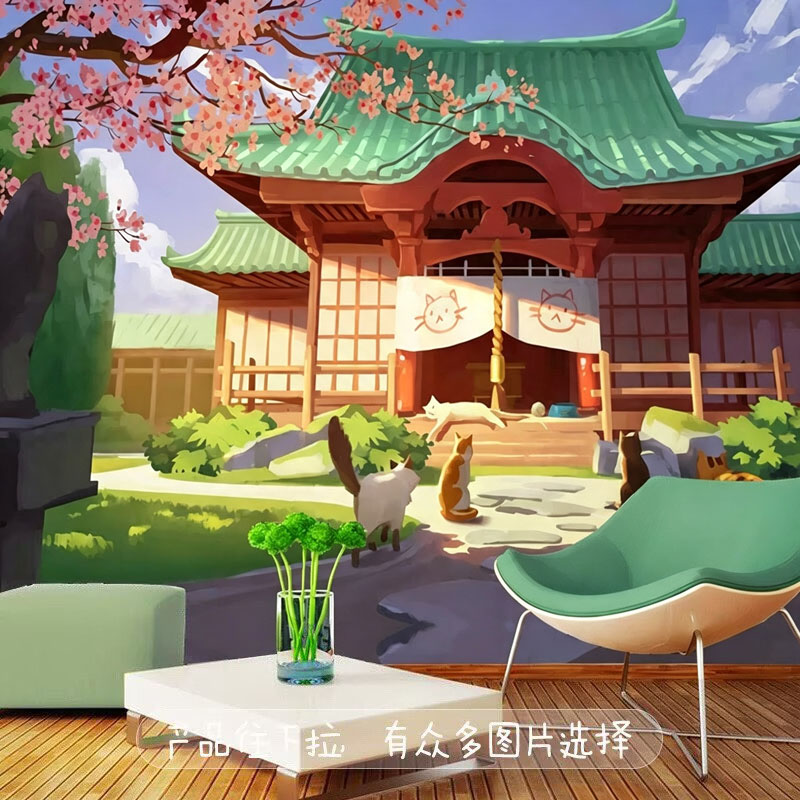 猫咖壁纸宠物店温馨可爱儿童壁画图书馆主题酒店餐厅包厢墙纸