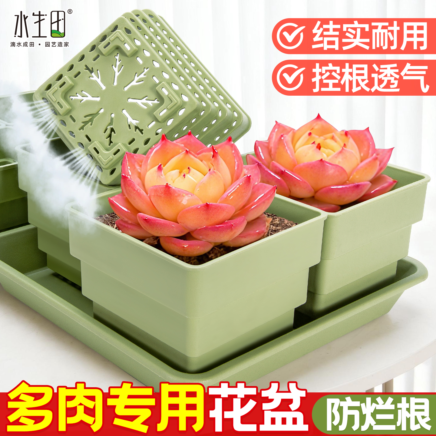 多肉专用控根花盆树脂加厚透气塑料植物大口径种植组合带底座托盘