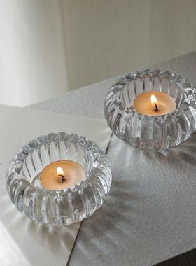 简约扁珠玻璃小烛杯欧式蜡烛台底座摆件浪漫烛光晚餐道具气氛布置