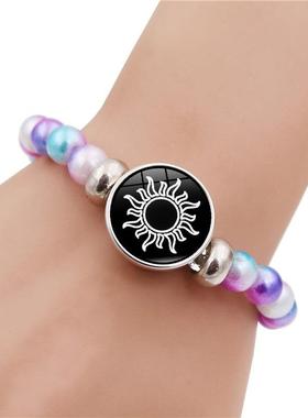 日月恋人串珠手链跨境新品情侣手饰欧美时尚彩色弹性手串小礼物