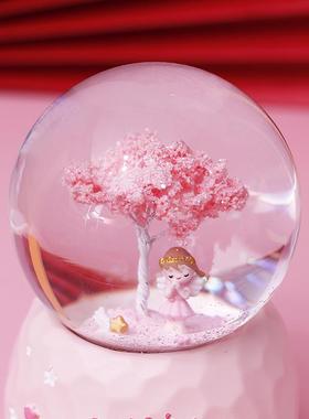 飘雪水晶球音乐盒八音盒雪花发光生日礼物女生女孩公主儿童一件代