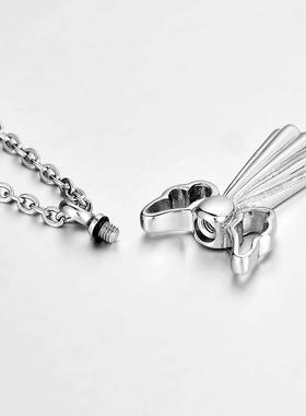 跨境欧美不锈钢天使骨灰盒吊坠天使之翼项链纪念宠物亲人骨灰首饰