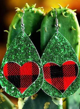 欧美心形皮革耳环套装情人节爱心pu皮革耳饰情人节礼物