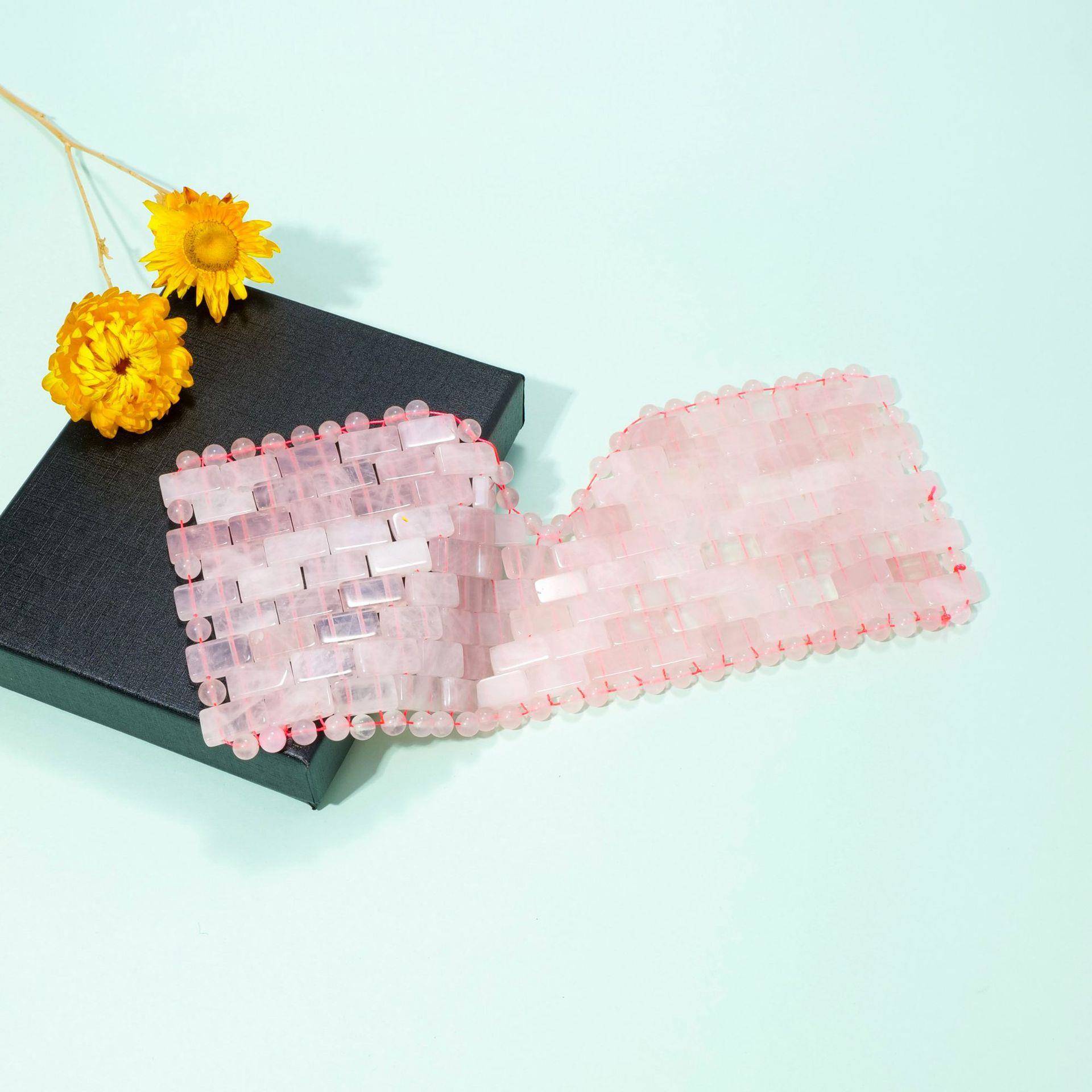 天然粉白水晶黑曜石东陵玉眼罩玉石眼帘眼部按摩面部护肤手工编织