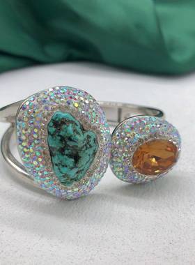 时尚手镯绿松石光感变色苏丹石镶嵌小众设计落落大方款彩色闪烁