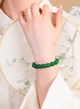 涛5A天然绿玛瑙马年手串祖母绿色玛瑙玉髓珠子串珠单圈绿玛瑙手链