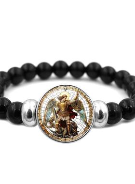 大天使长米迦勒圣迈克尔串珠手链女欧美时尚个性弹性手串手饰品