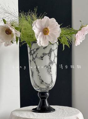 欧式复古黑白琉璃花瓶桌面摆件装饰大口径玻璃花瓶插花水培鲜花器