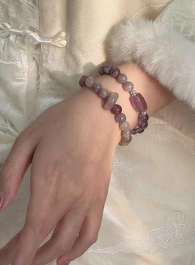 「紫气东来」梅花紫色串珠双圈手链女2024新款小众高颜值手链