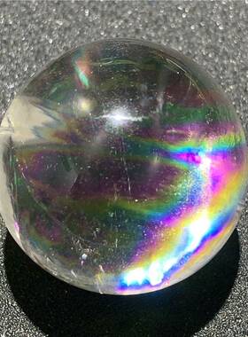 天然白水晶彩虹球手把件七彩光原石把玩摆件