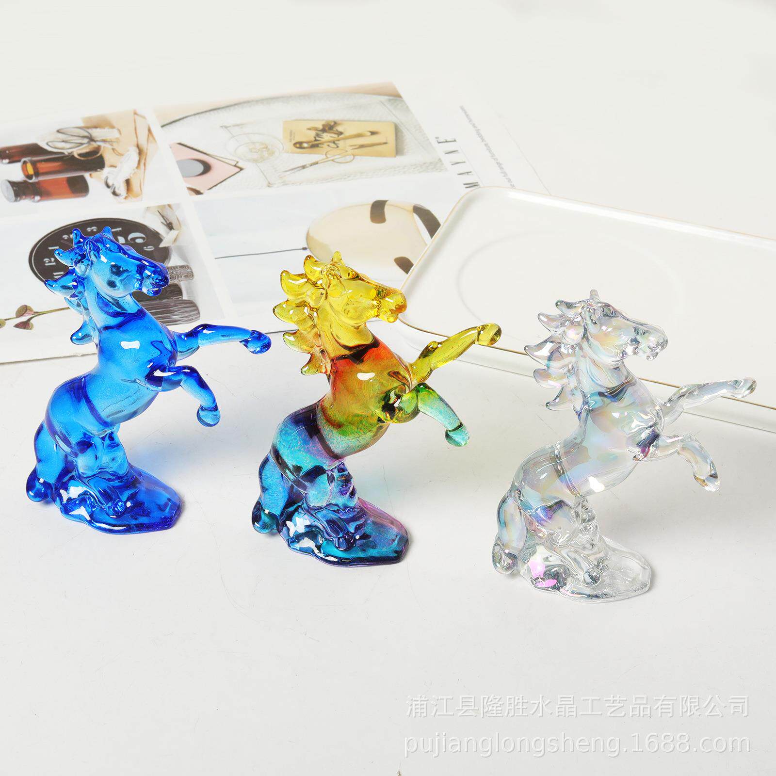 家居淄博琉璃五彩卡通动物站马装饰马到成功骏马水晶工艺品摆件图片