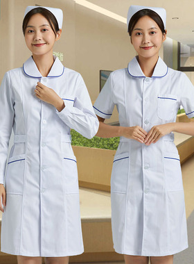 示泰护士服女长袖冬季圆领加蓝边卫校学生牙科美容药店薄款工作服