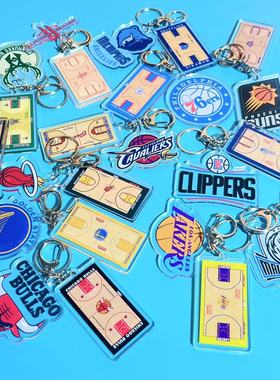 湖人勇士篮网快船独行侠篮球球队球场钥匙扣挂件学生书包背包饰品