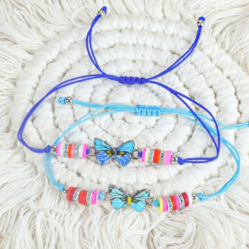 亚马逊爆款小动物儿童手链软陶片独角兽美人鱼蝴蝶多款编织手链