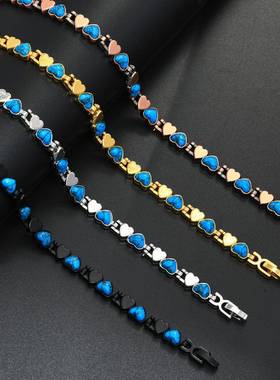 欧美跨境热卖古红铜拉丝桃心全磁石手链男简约时尚可调节绿松石手