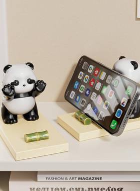 创意新款卡通熊猫手机支架可爱文创办公桌面装饰摆件工位生日礼物