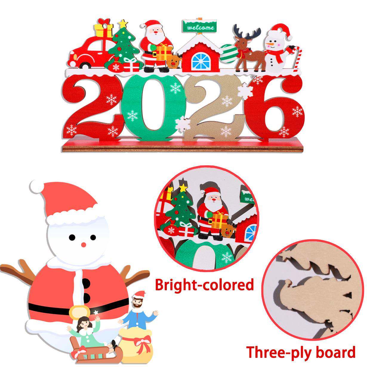 2026圣诞节木质创意卡通桌面装饰摆件麋鹿雪人树新年派对布置装饰