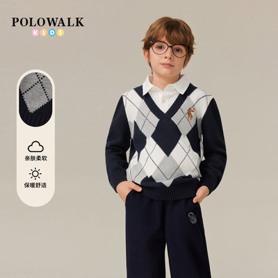POLOWALK男童学院风假两件针织衫
