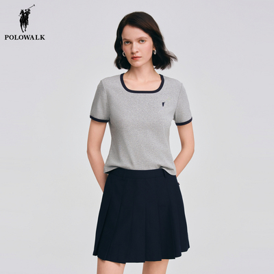 POLOWALK春夏新品撞色U领短袖女