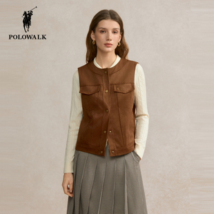 POLOWALK圆领休闲马甲女25秋季新款保罗女装百搭时尚复古开衫马夹