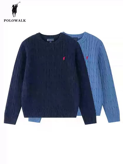 Polowalk Children's Clothing Boys' and Girls' Sweaters 2025 Autumn New Polo Children's Cable Knit Pullover Top
