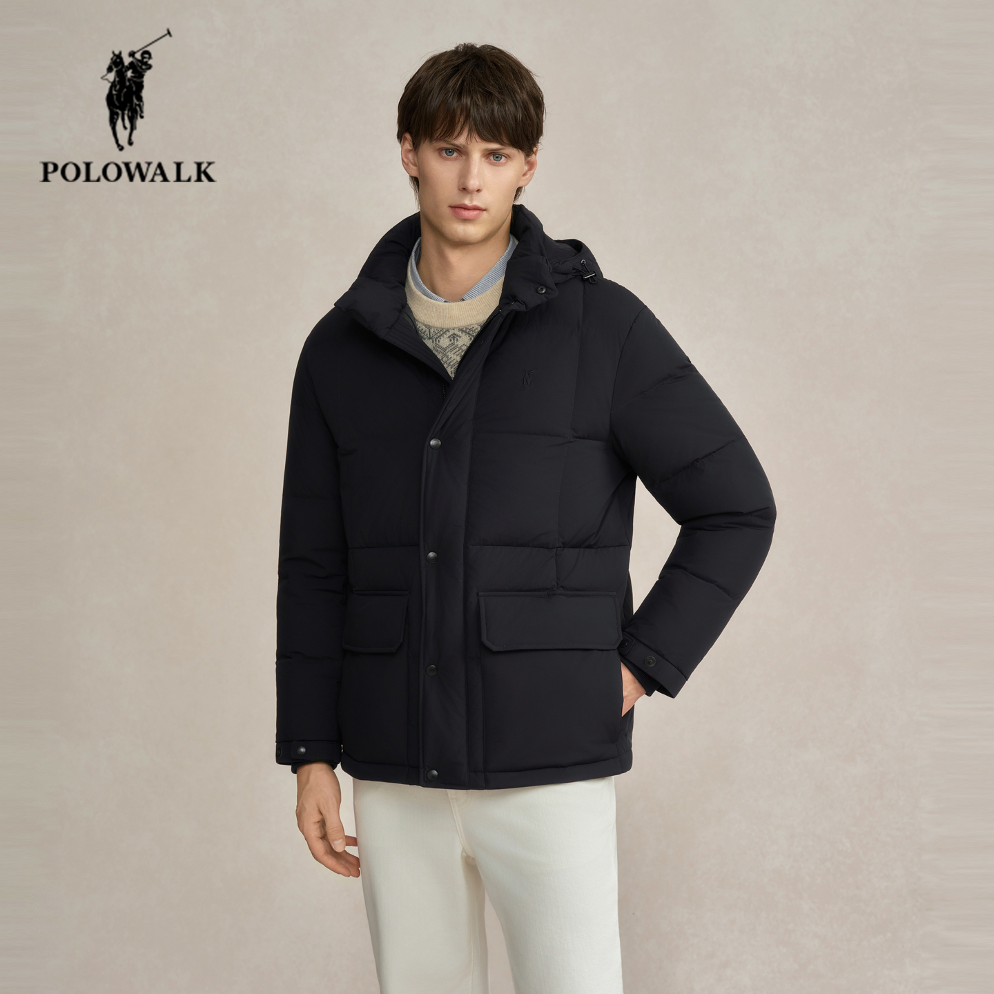 POLOWALK冬季新品休闲连帽羽绒服