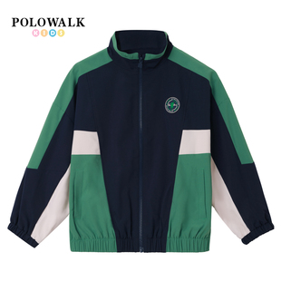 POLOWALK童装男童外套2026年春季新款保罗儿童撞色立领梭织短上衣