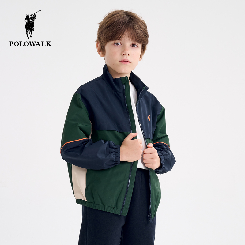 POLOWALK梭织拼色开衫外套男童