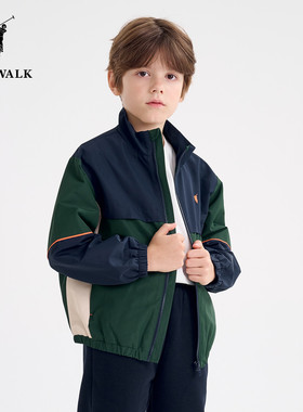 POLOWALK梭织拼色开衫外套男童
