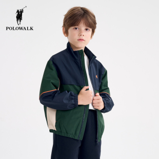 上衣 POLOWALK童装 男童梭织外套2025春季 新款 保罗儿童拼色立领开衫