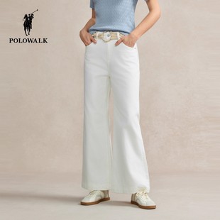POLOWALK白色牛仔裤女2025秋季新款保罗女装气质休闲显瘦长裤子女