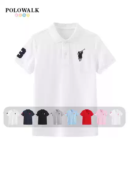 Polowalk Kidsren's Clothing Boys' Short-Sleeved Polo Shirt Summer New Style Polo Kidsren's Sports Style Lapel Half-Sleeved T-Shirt