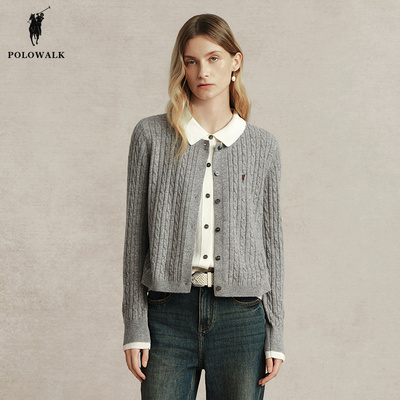 POLOWALK简约气质翻领针织外套女