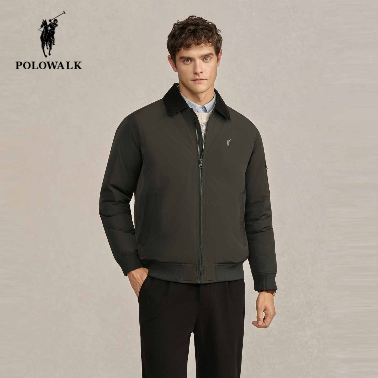 POLOWALK冬季新品撞色翻领羽绒服