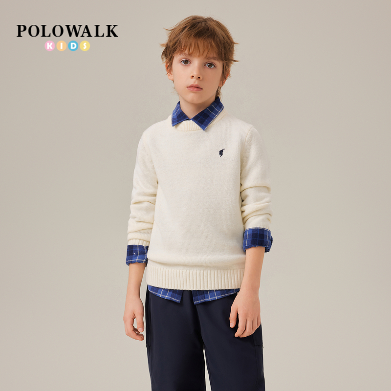 POLOWALK男童纯色百搭圆领毛衣