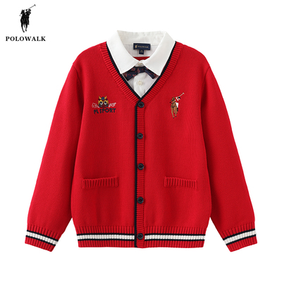POLOWALK男童假两件红色毛衣外套