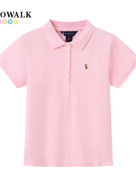 POLOWALK童装女童翻领短袖T恤2026夏季新款保罗儿童运动百搭上衣