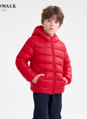 POLOWALK童装男童红色羽绒服秋冬季新款保罗儿童连帽轻薄保暖外套