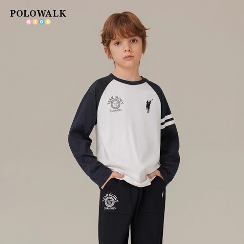 POLOWALK男童时尚撞色圆领打底衫