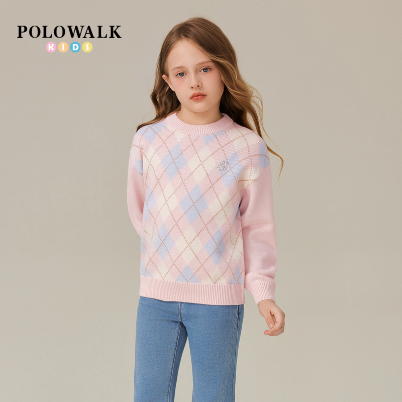 POLOWALK女童百搭圆领提花针织衫