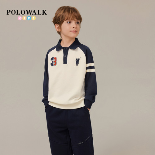 POLOWALK男童时尚翻领撞色卫衣潮