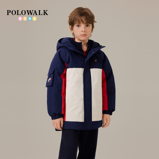 POLOWALK童装男童羽绒服2025冬季新款保罗儿童撞色拼接工装风外套