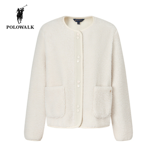 POLOWALK摇粒绒外套女2025秋季新款保罗女装宽松休闲圆领加绒开衫