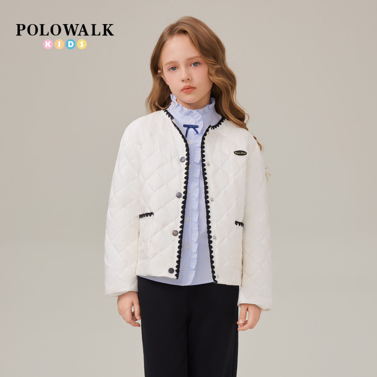 POLOWALK女童撞色百搭圆领羽绒服
