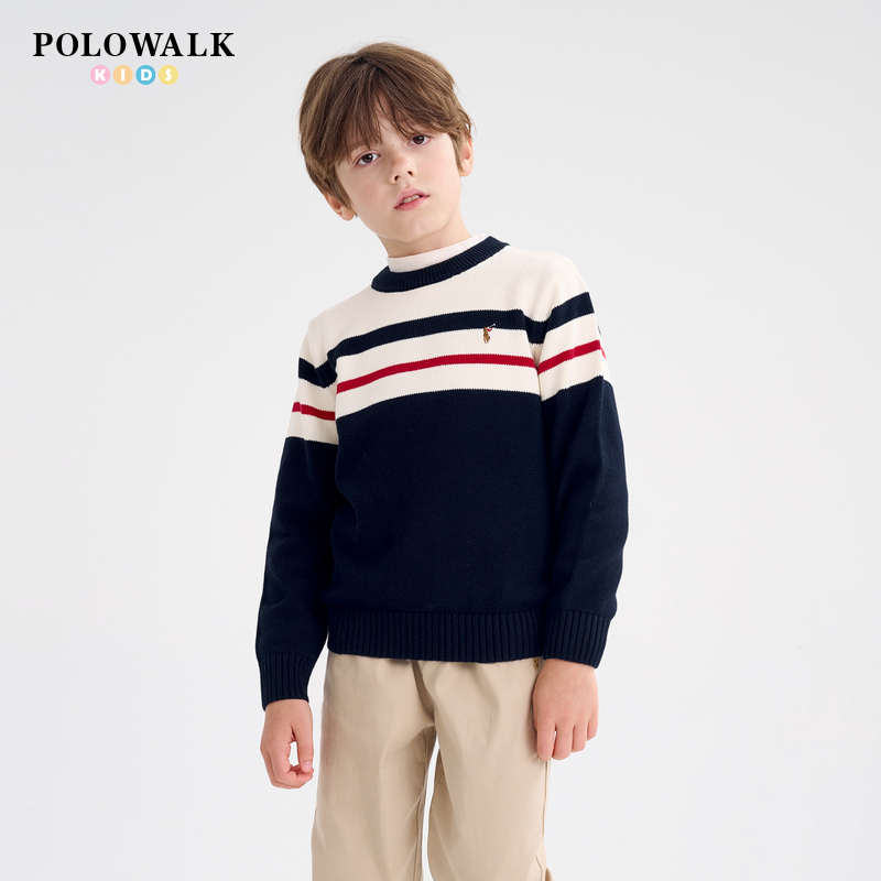 POLOWALK男童洋气圆领条纹针织衫