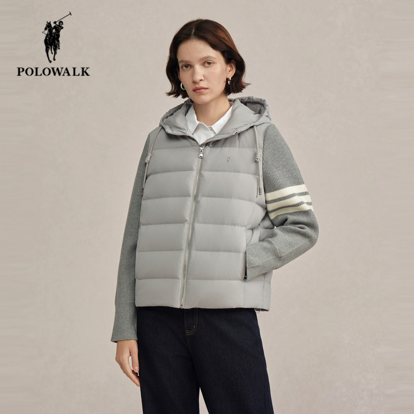 POLOWALK冬季新品连帽拼接羽绒服
