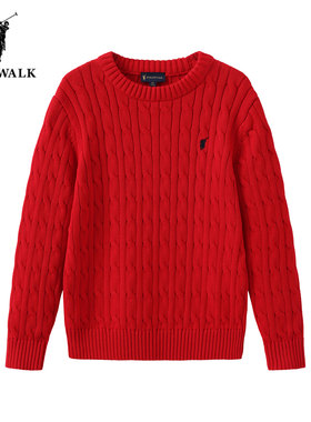 POLOWALK童装儿童红色毛衣秋季新款保罗男女童圣诞麻花内搭针织衫